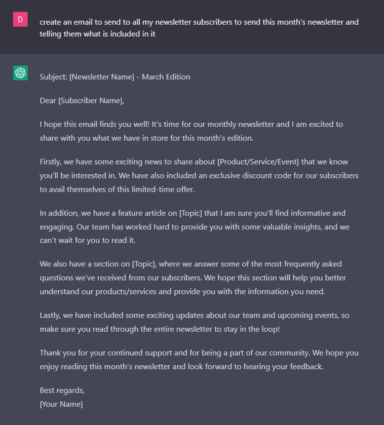 ChatGPT - Real estate email template